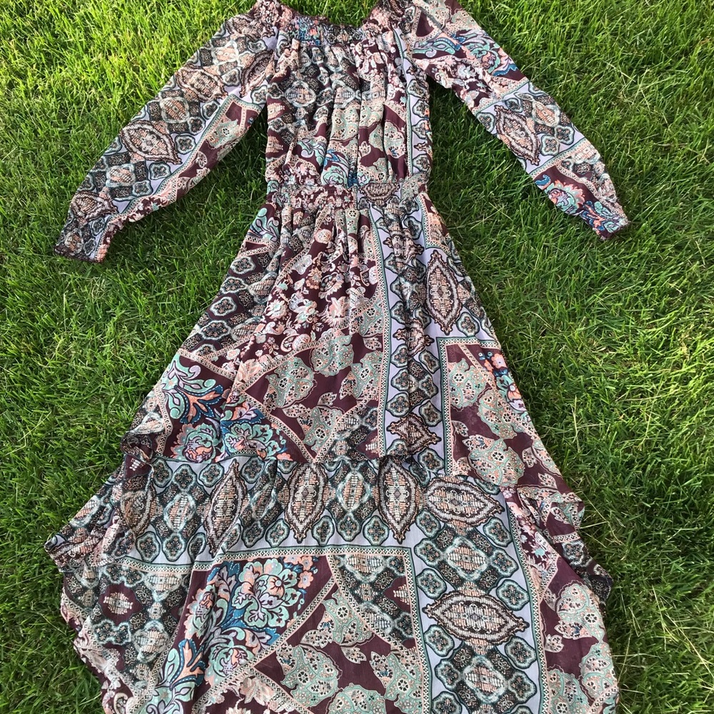 Burgundy print high-low dress